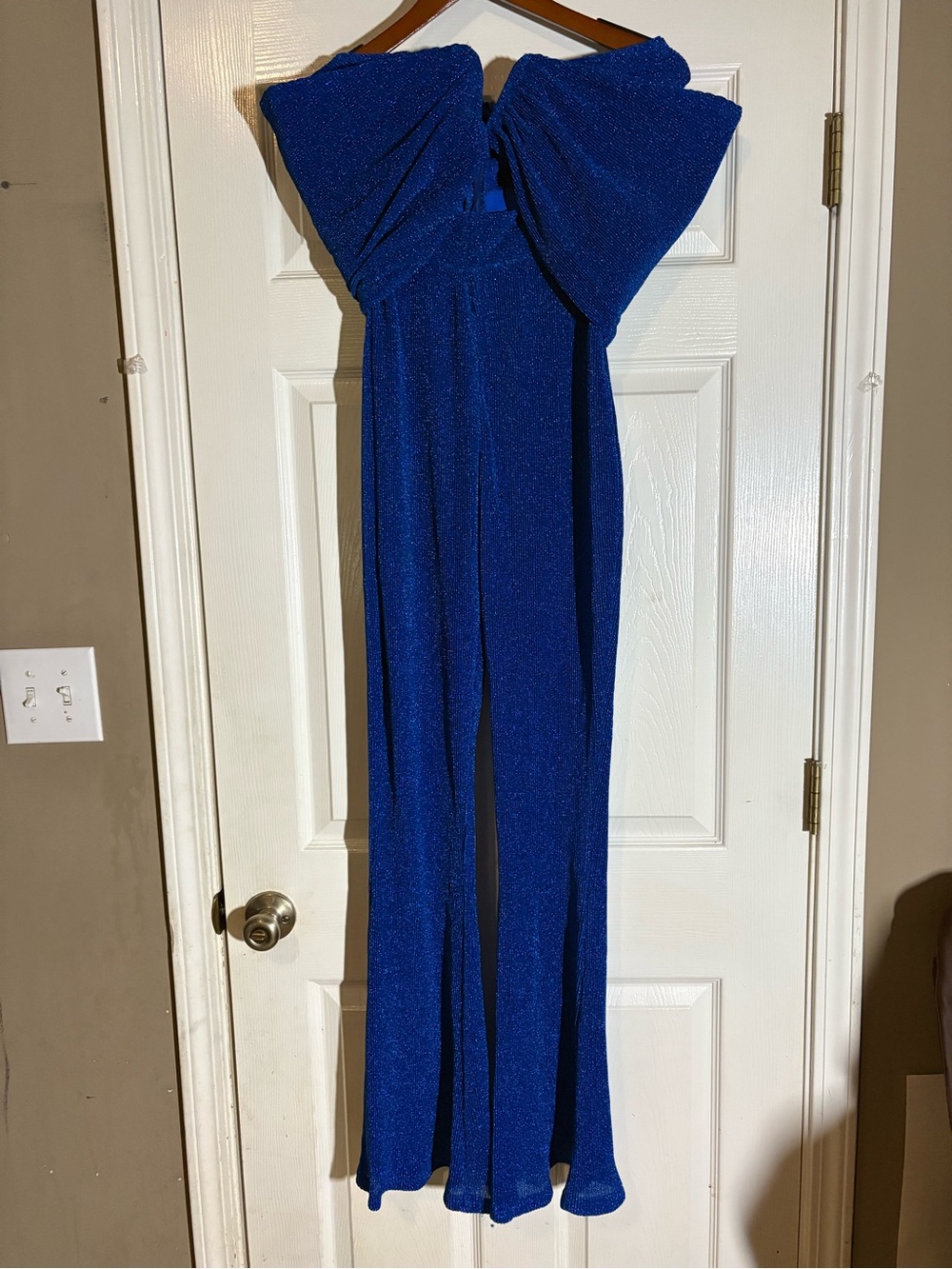 PrettyLittleThing Cobalt Blue Sparkle Strapless Jumpsuit